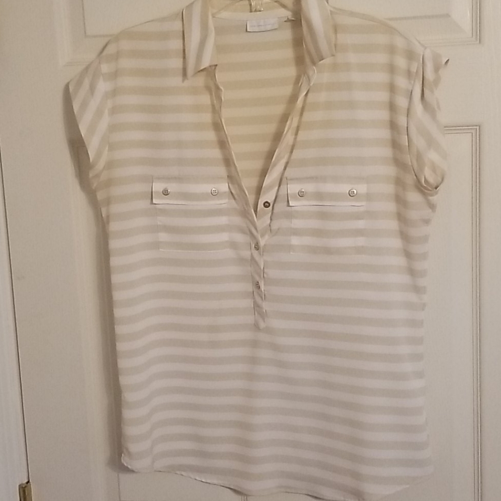 Tan and whire striped bouse